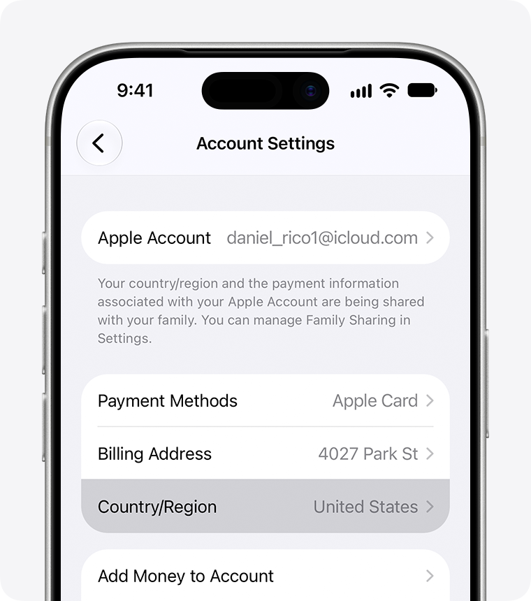 Где изменить страну или регион Apple